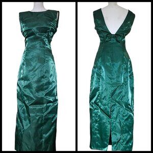 VTG Womens Formal Dress Emerald Green Irresdescent 70s Does 40s Style Long Sz‎ 4